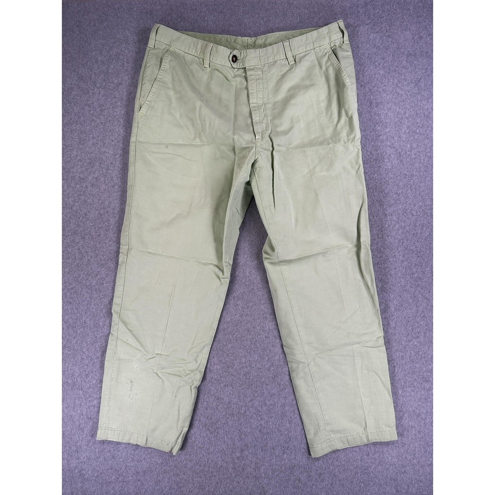 Borrelli Napoli Chino Pants Mens 36x28 Green Linen Cotton Made Italy Flat Front